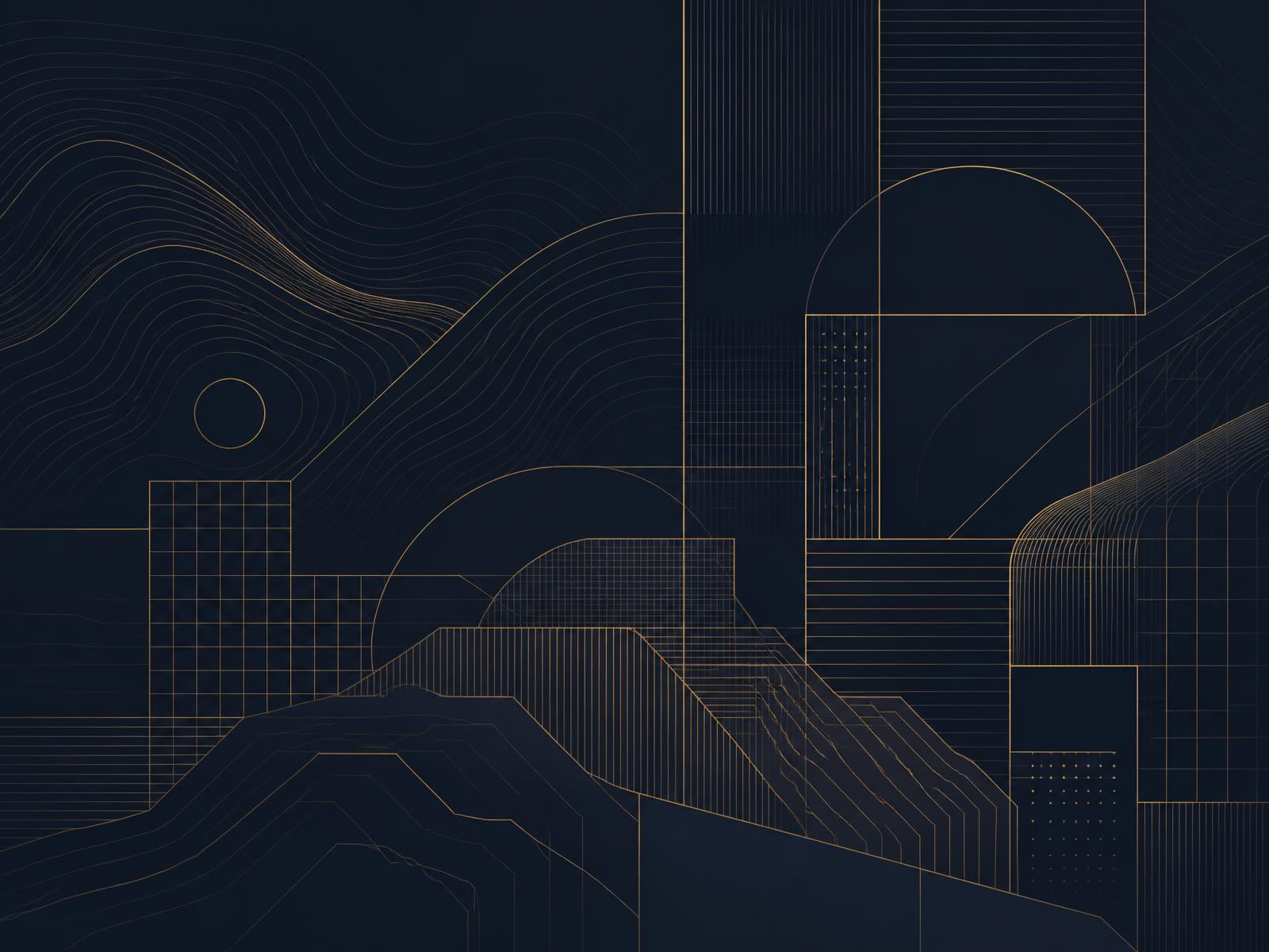 Abstract gold line-work architecture on deep navy